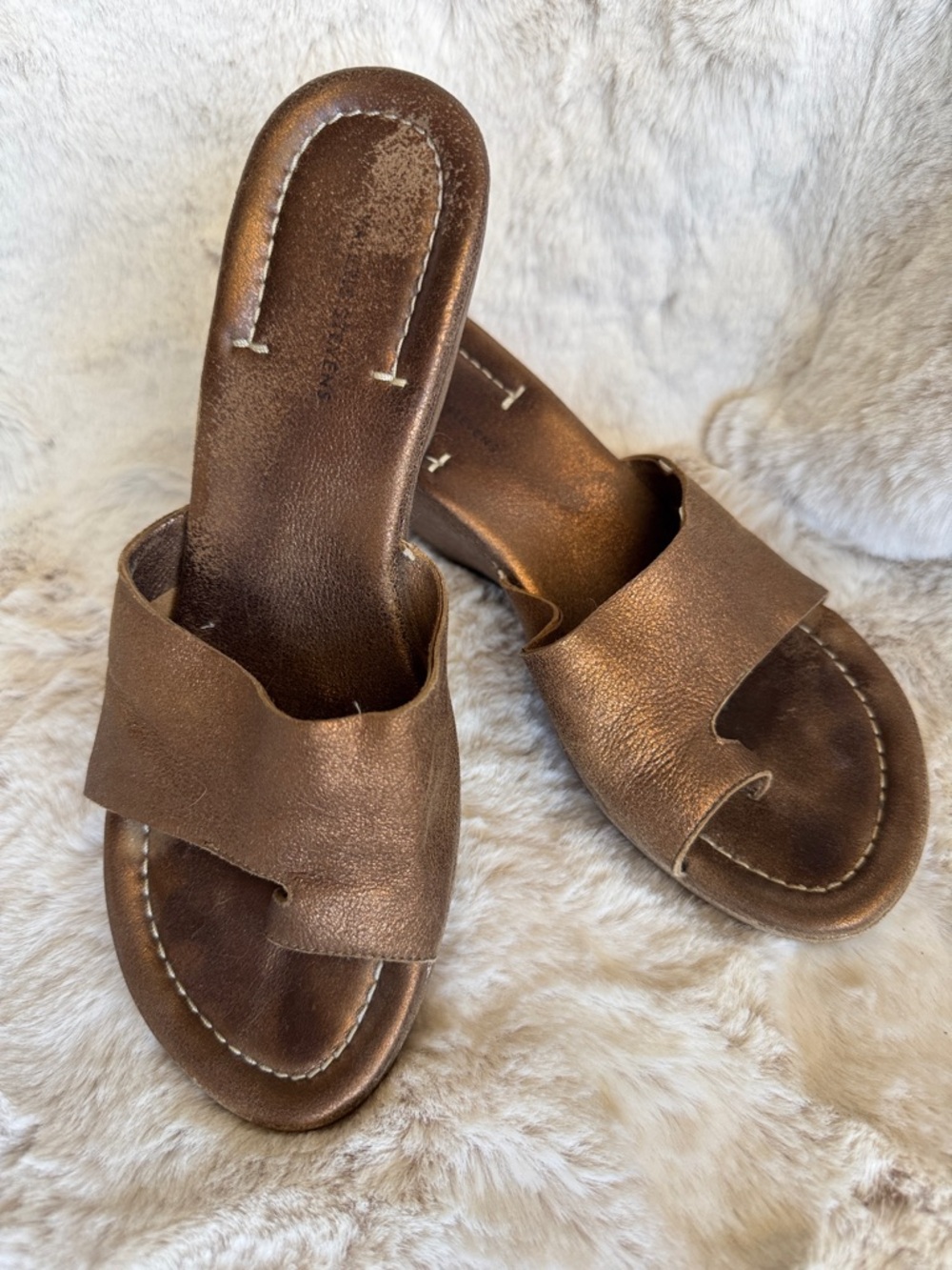 Valerie Stevens Metallic Bronze Slide Mules